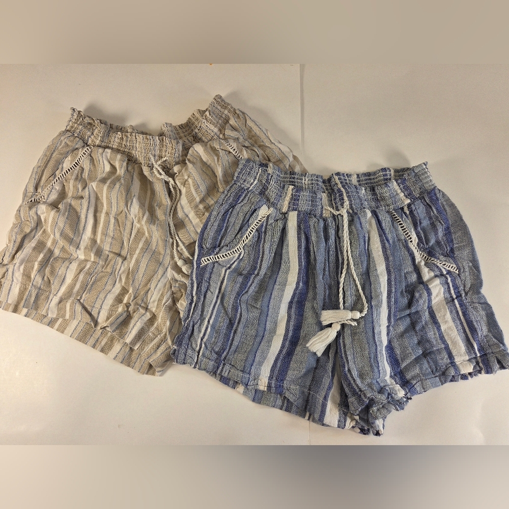 Briggs New York Blue and Cream Textured Drawstring Shorts - Set Of 2 Size Large